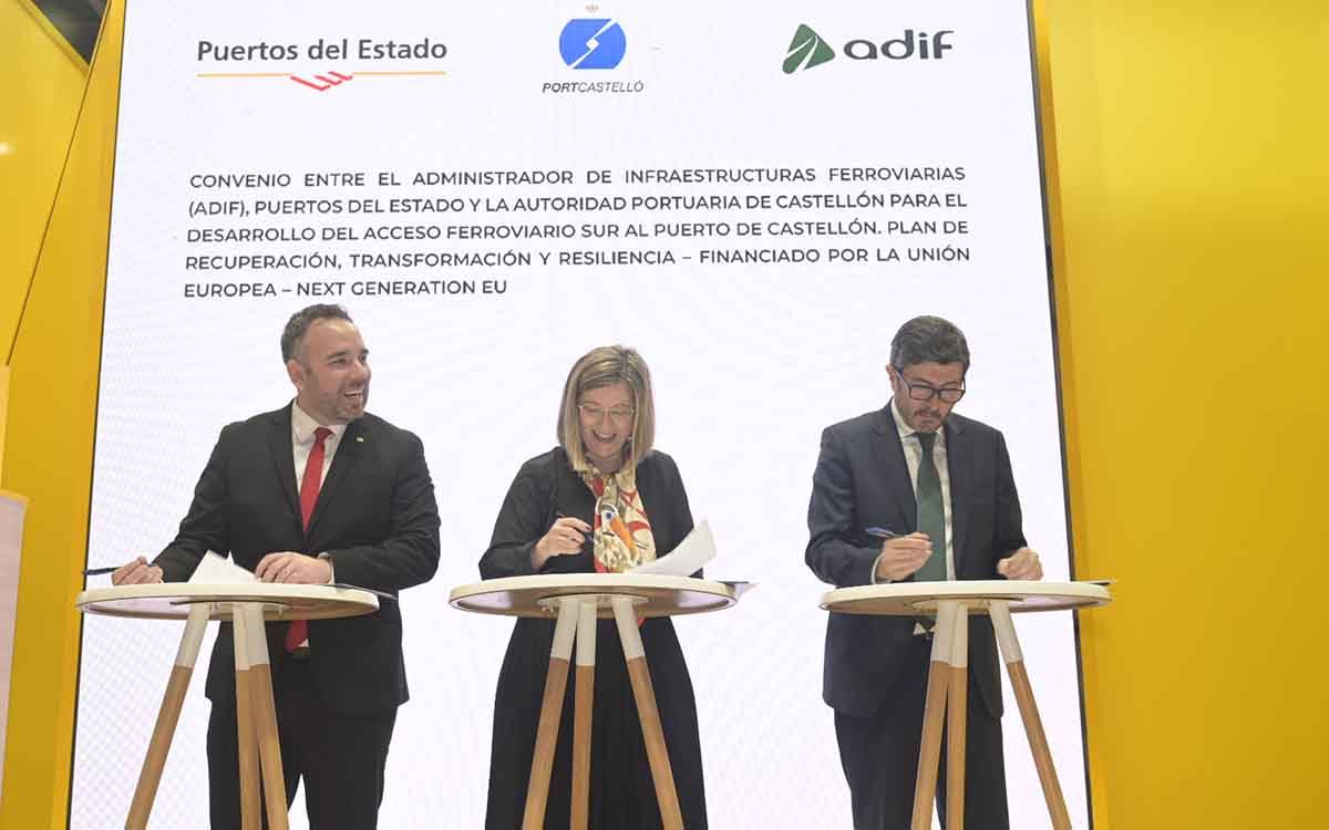 PortCastello, Adif y Puertos del Estado firman convenio para construir el nuevo acceso ferroviario sur al puerto de Castellón