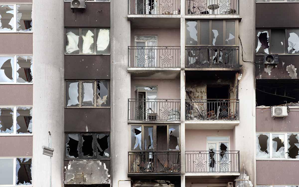 2022 Russian Invasion Ukraine War Bucha Destroyed Building Destr