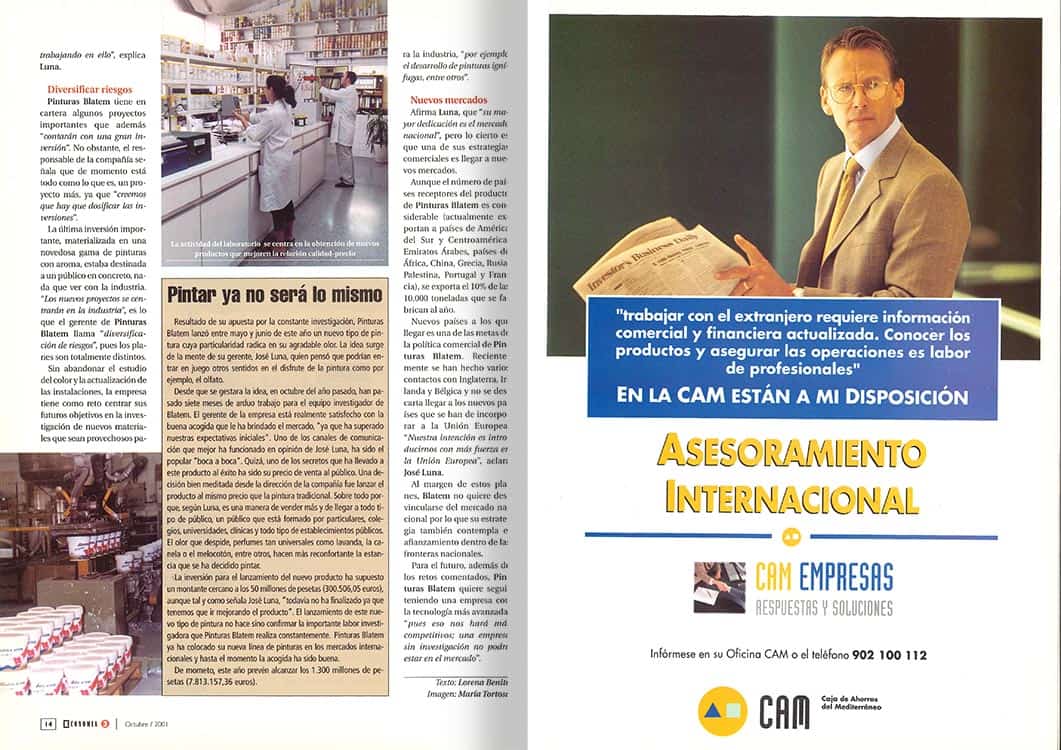 Tercera página de la entrevista, junto a una publicidad de la extinta CAM.